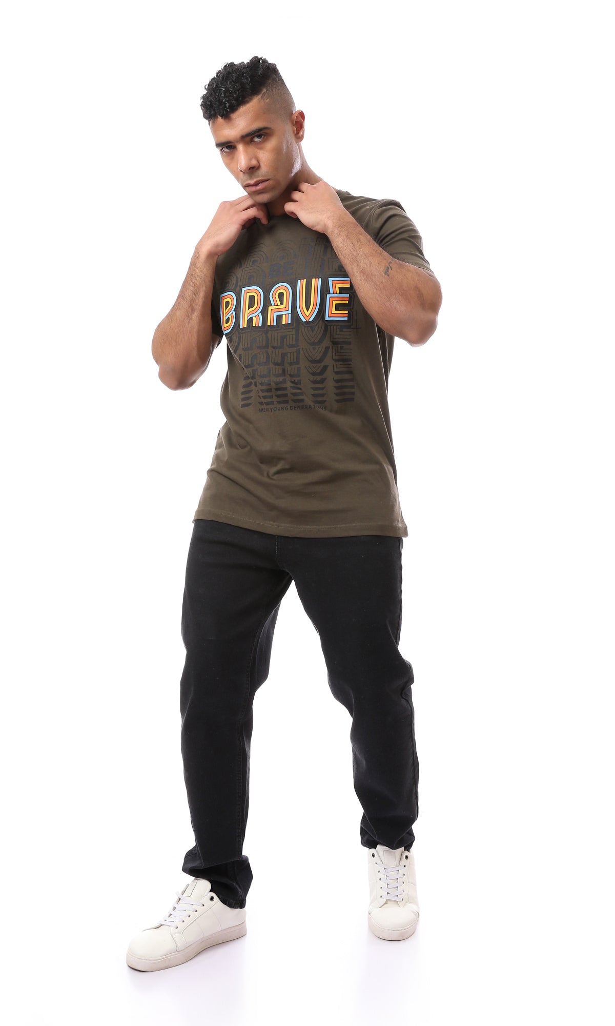 O163356 Chocolate Brown Printed "Brave" Cotton Tee