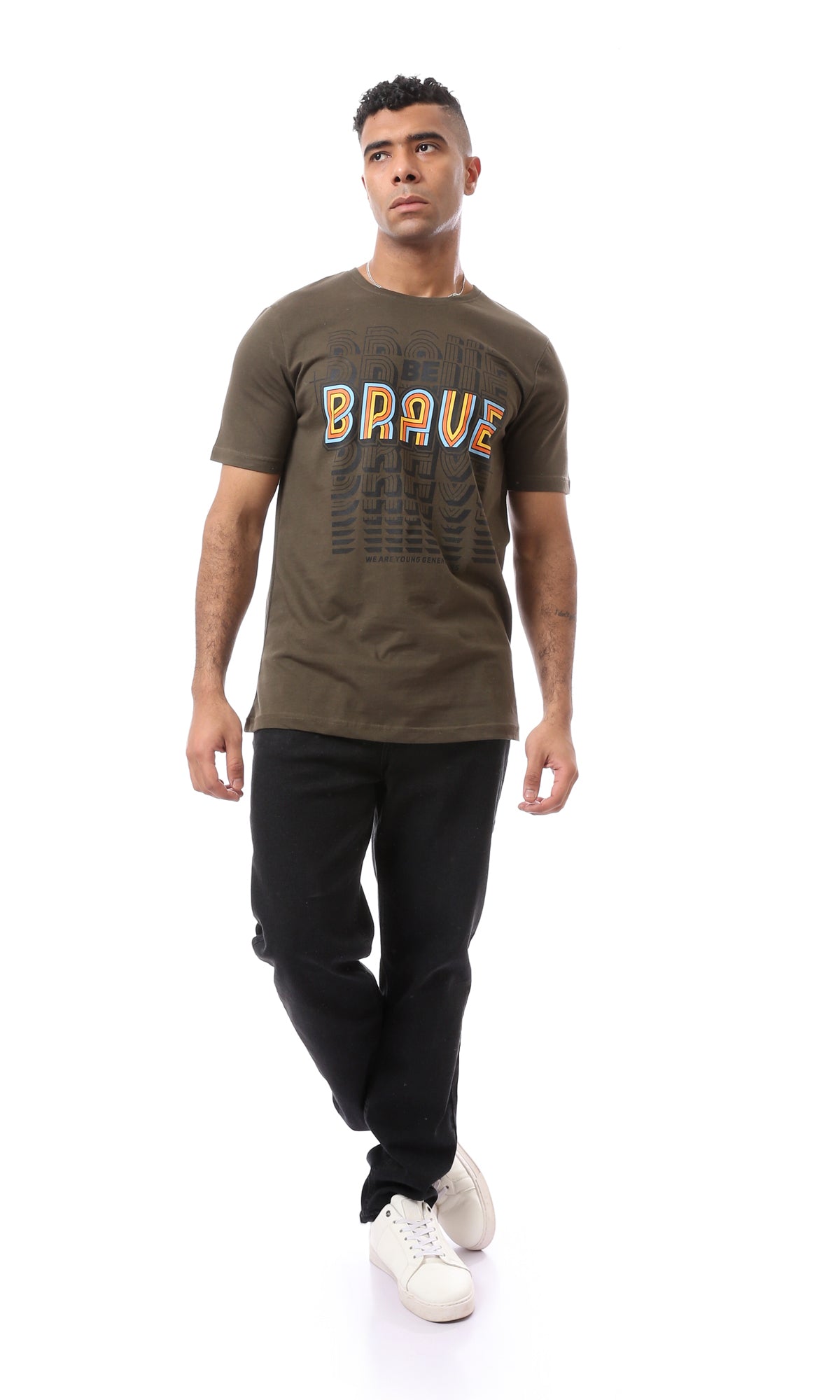 O163356 Chocolate Brown Printed "Brave" Cotton Tee