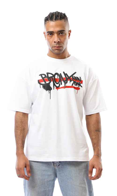 O163365 Elbow Sleeves Printed Regular White Tee