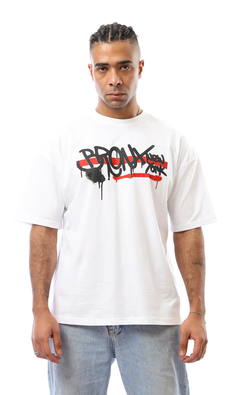 O163365 Elbow Sleeves Printed Regular White Tee