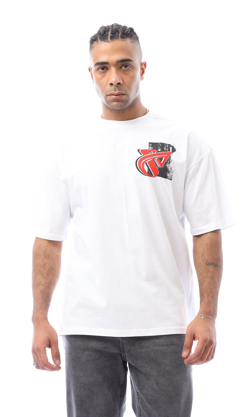 O163367 Front Print & Back Slip On White Tee