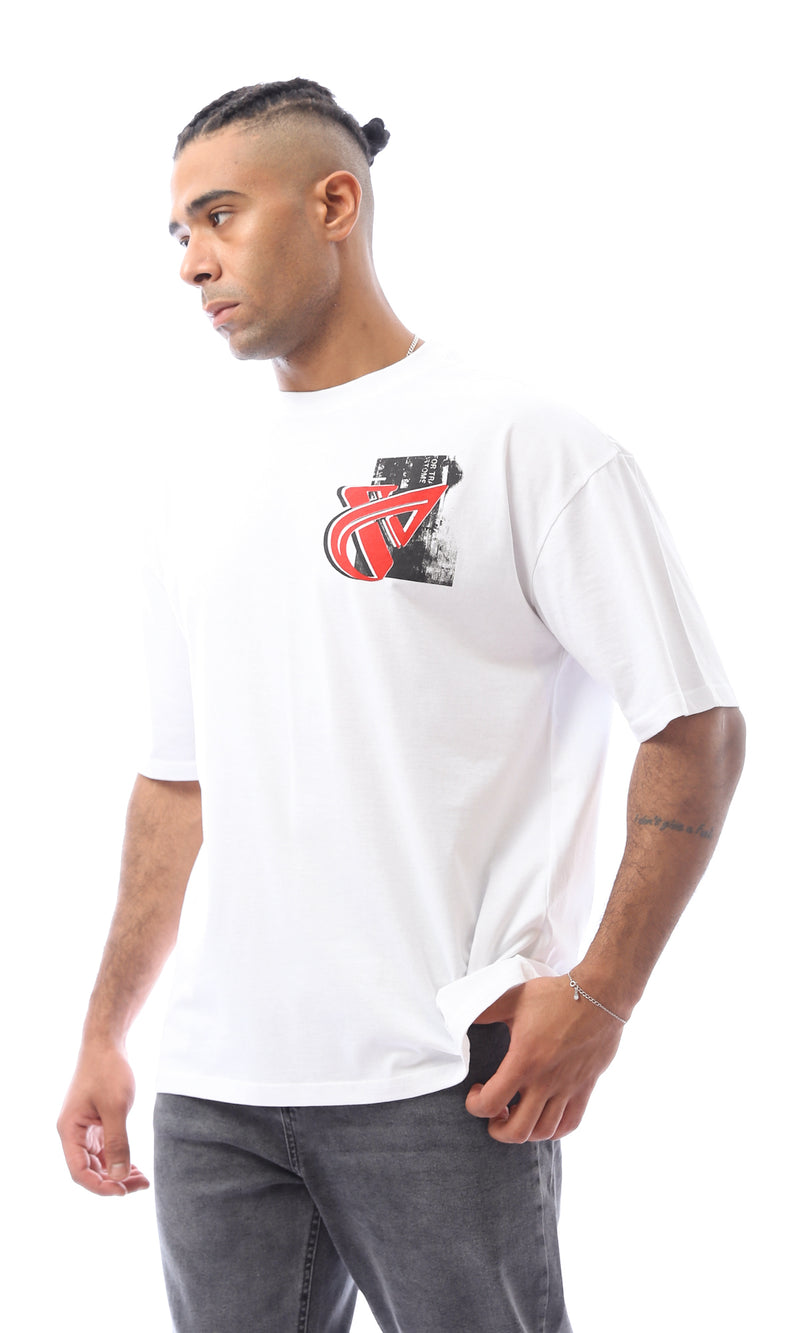 O163367 Front Print & Back Slip On White Tee