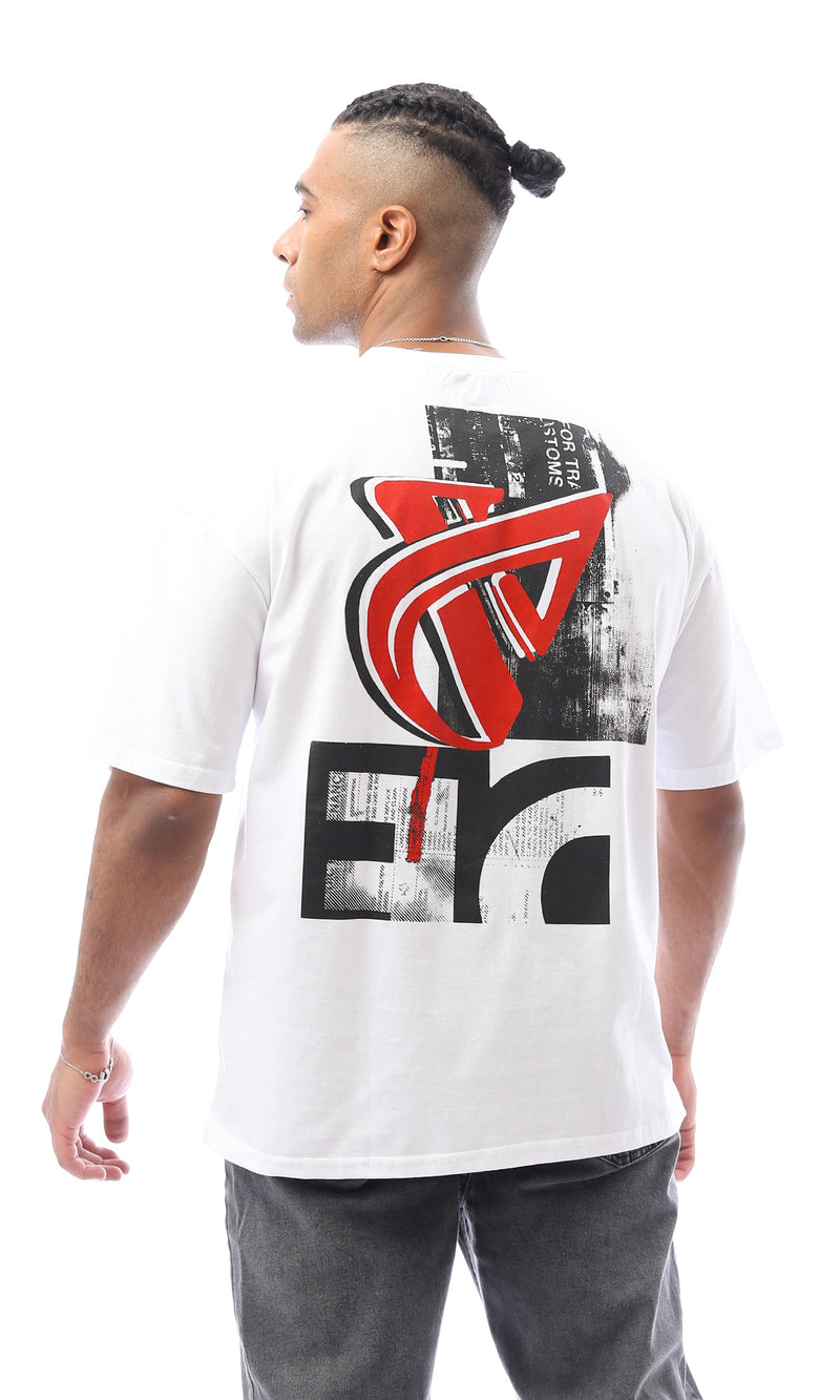 O163367 Front Print & Back Slip On White Tee