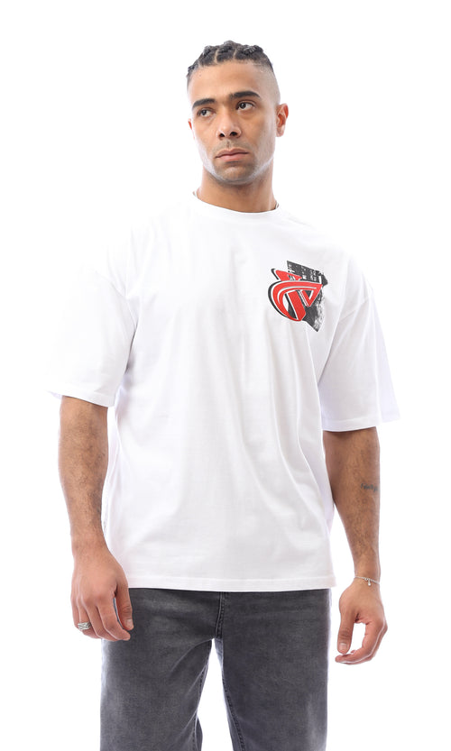 O163367 Front Print & Back Slip On White Tee