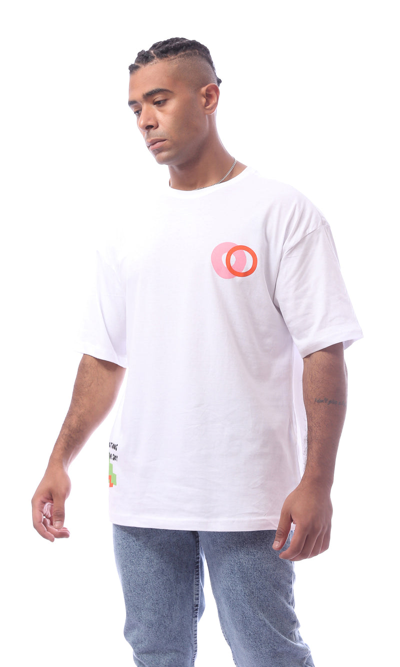 O163368 Simple White Printed Tee With Short Sleeves