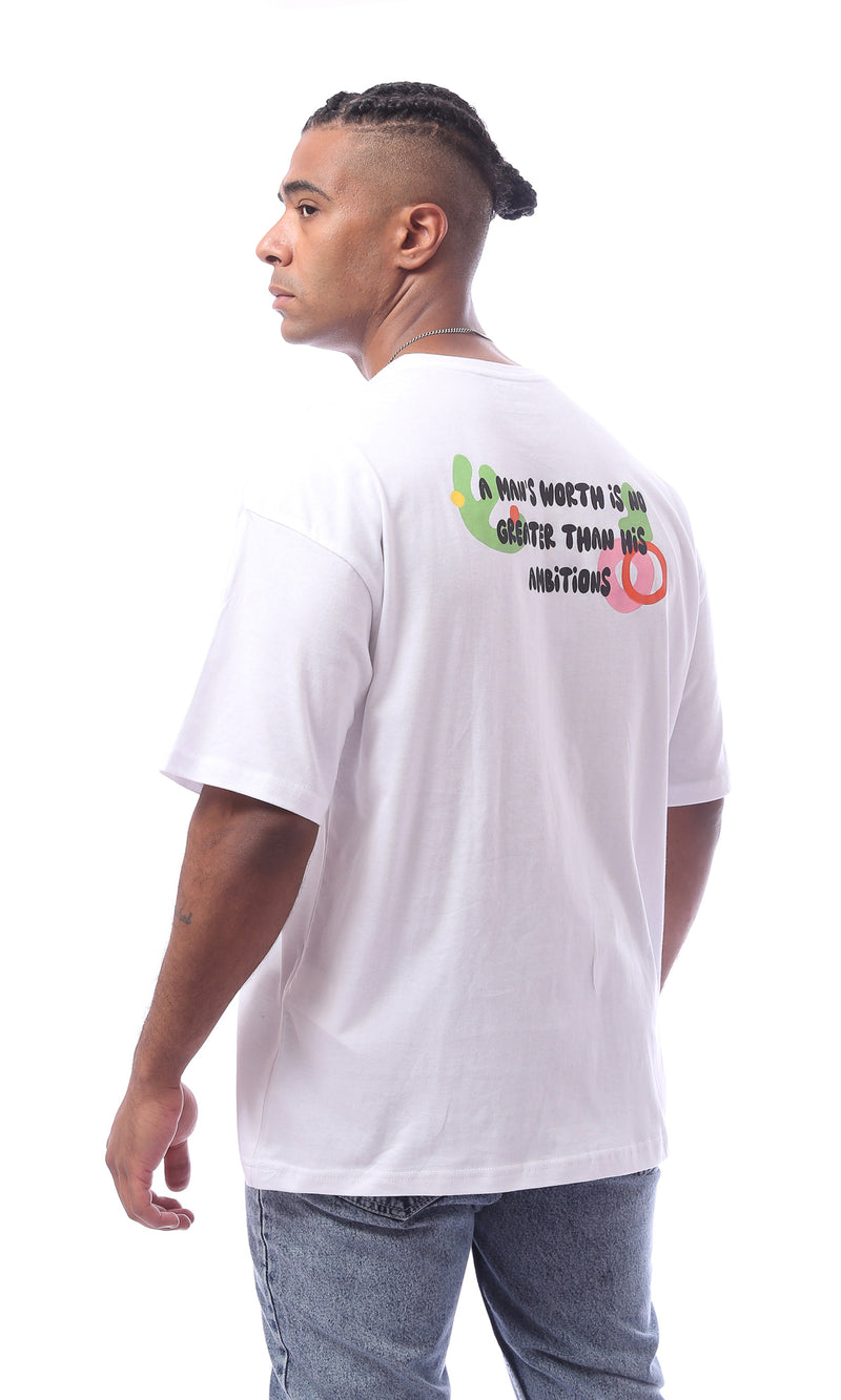 O163368 Simple White Printed Tee With Short Sleeves