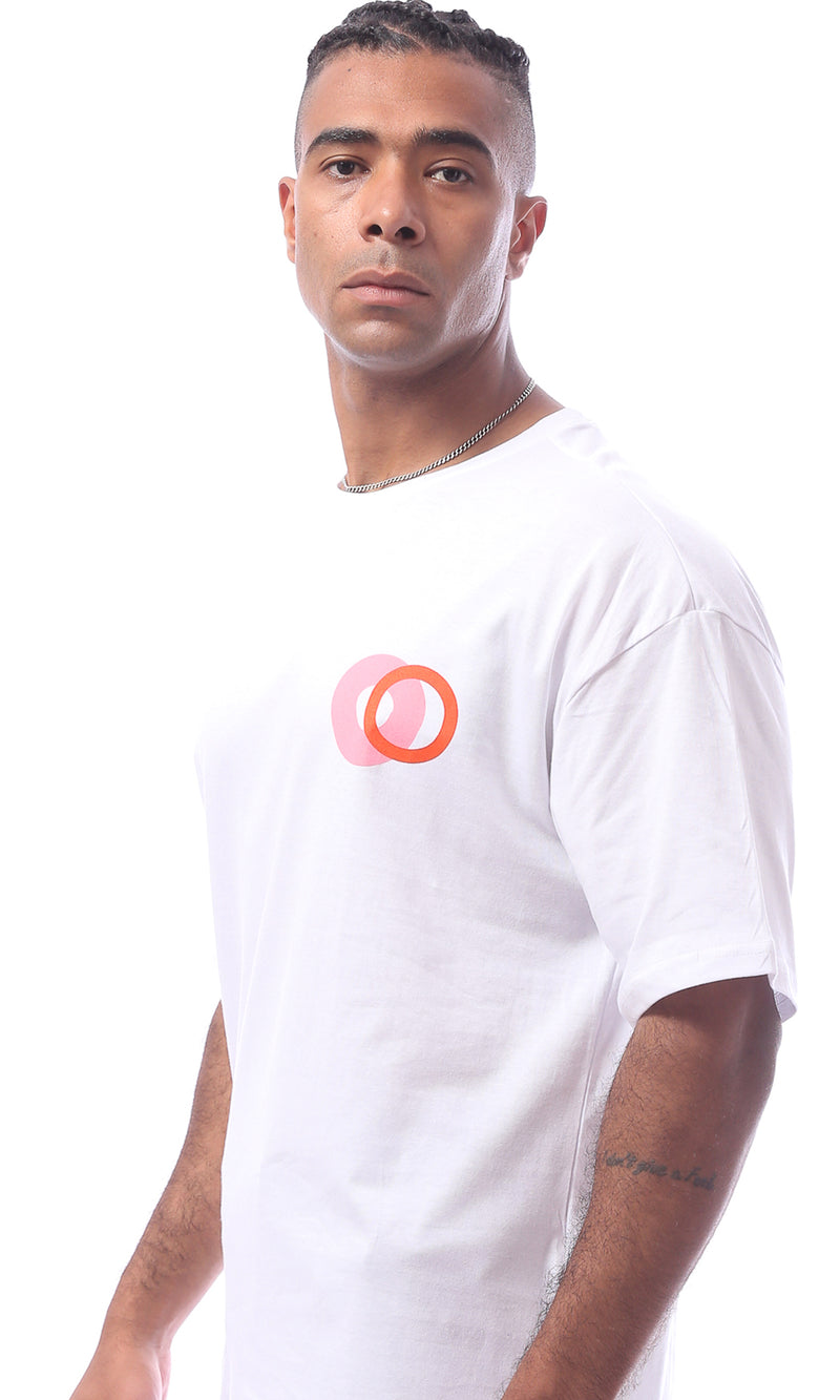 O163368 Simple White Printed Tee With Short Sleeves
