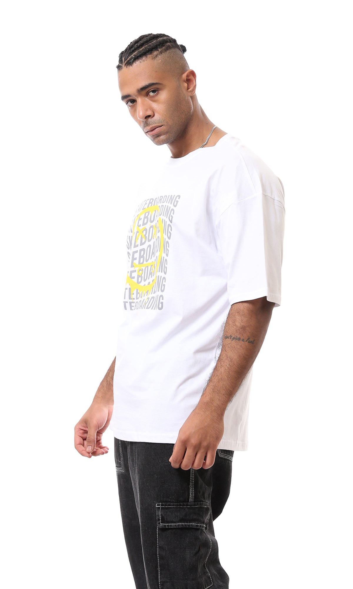 O163370 White Printed "Skateboarding" Casual Tee