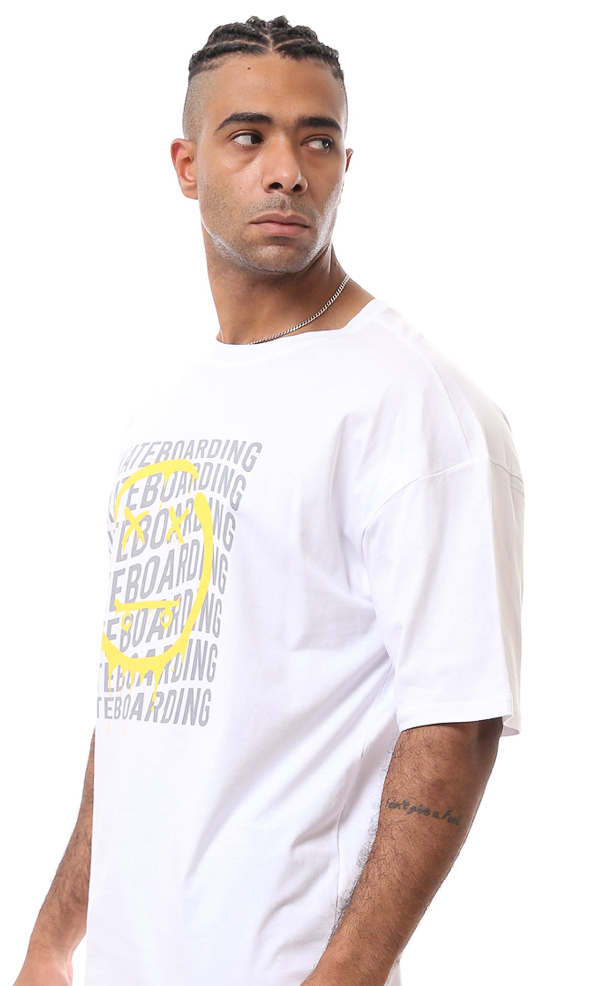 O163370 White Printed "Skateboarding" Casual Tee