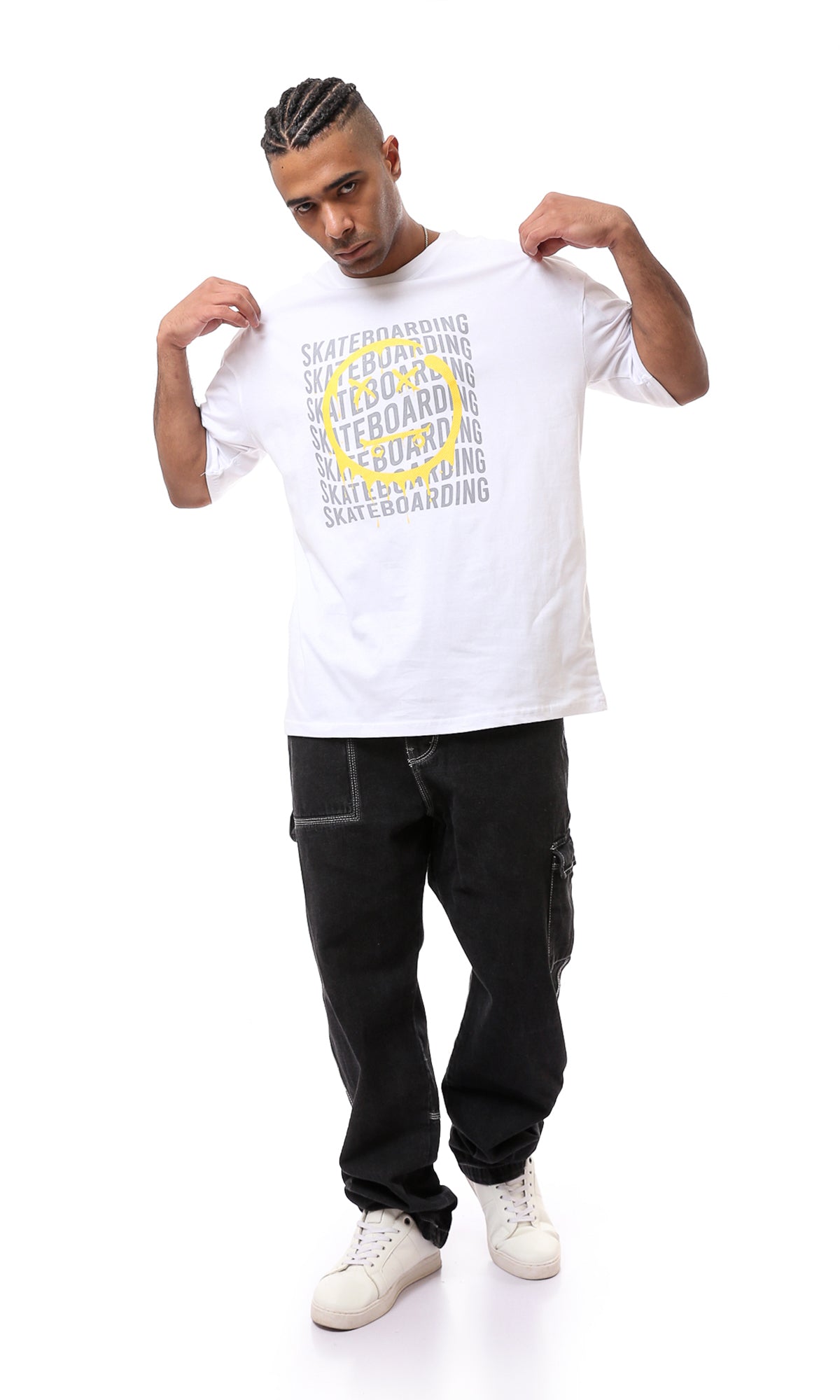 O163370 White Printed "Skateboarding" Casual Tee