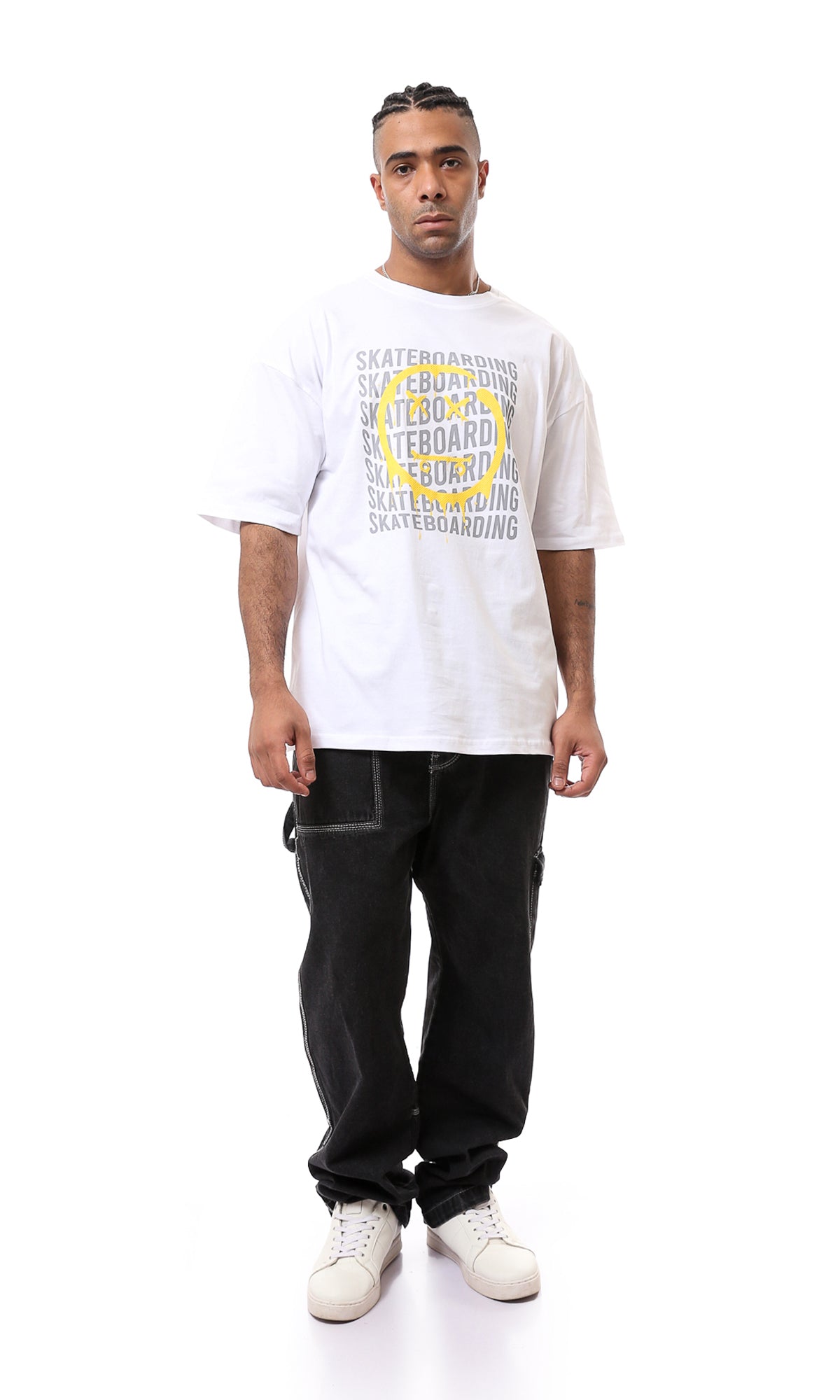 O163370 White Printed "Skateboarding" Casual Tee