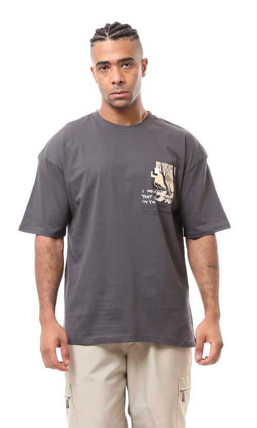 O163381 Slip On Front & Back Print Heather Dark Grey Tee