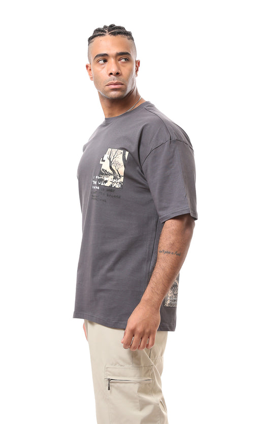 O163381 Slip On Front & Back Print Heather Dark Grey Tee
