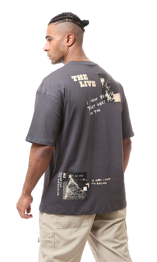 O163381 Slip On Front & Back Print Heather Dark Grey Tee