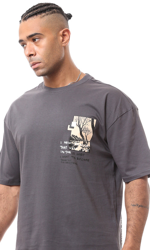 O163381 Slip On Front & Back Print Heather Dark Grey Tee