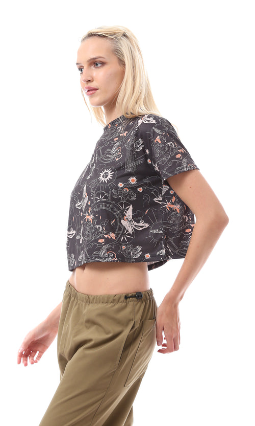 تيشيرت قصير متعدد الألوان بأكمام قصيرة منقوش 