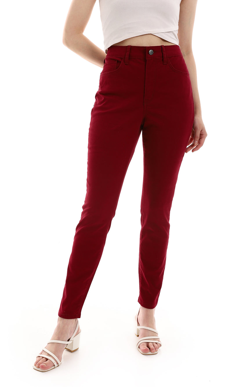 O163511 Skinny Fit Burgundy Women Pants