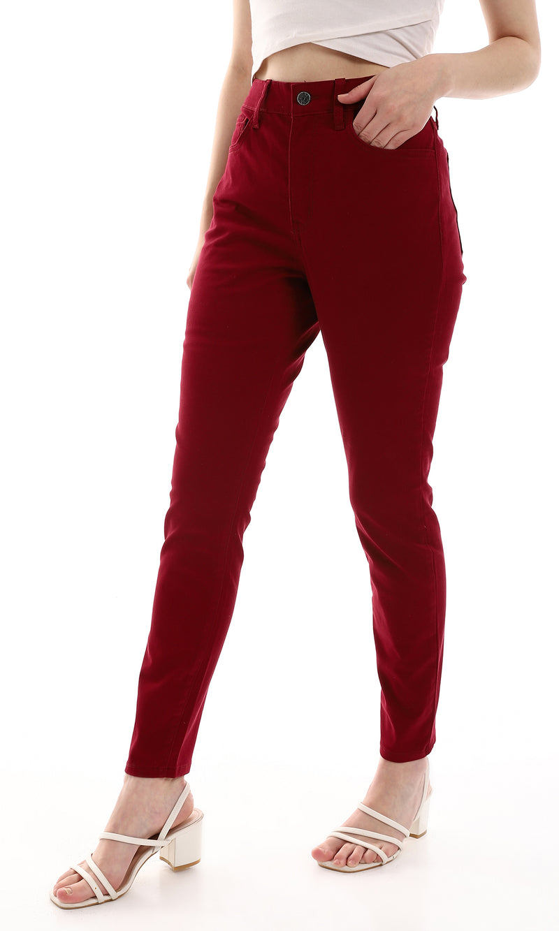 O163511 Skinny Fit Burgundy Women Pants