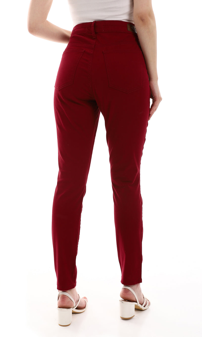 O163511 Skinny Fit Burgundy Women Pants