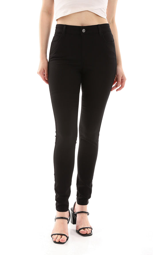 O163512 Skinny Fit Plain Black Women Jeans Pants