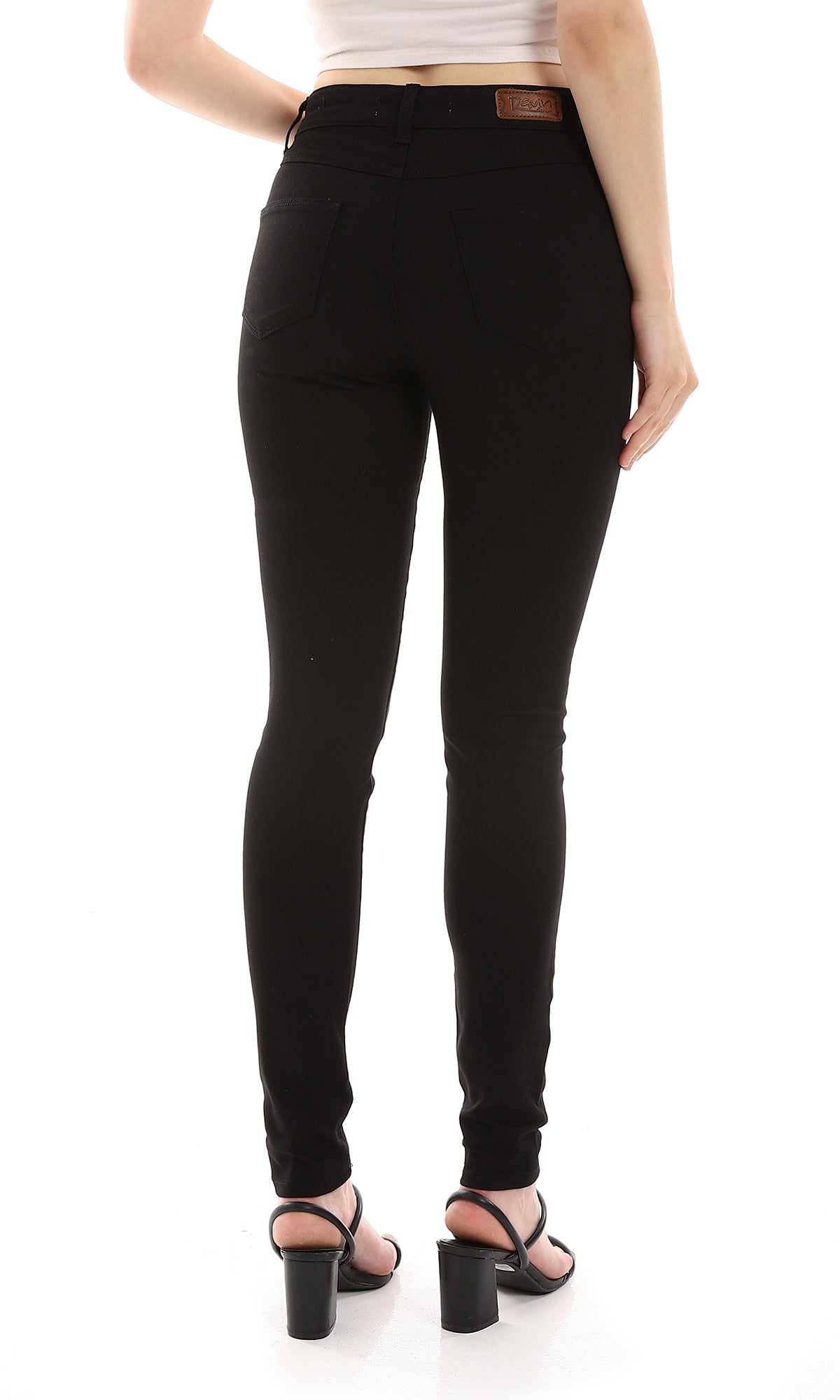 O163512 Skinny Fit Plain Black Women Jeans Pants