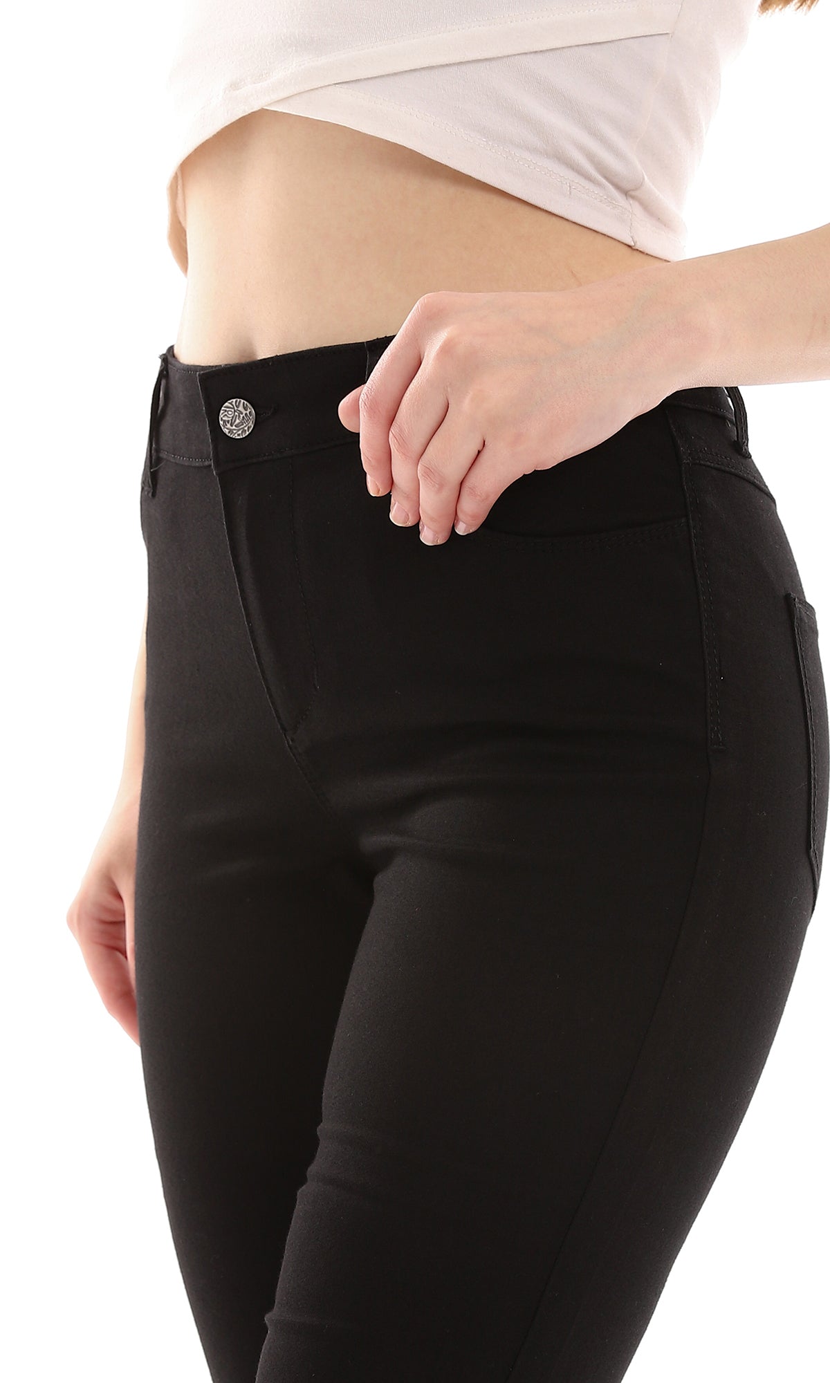 O163512 Skinny Fit Plain Black Women Jeans Pants