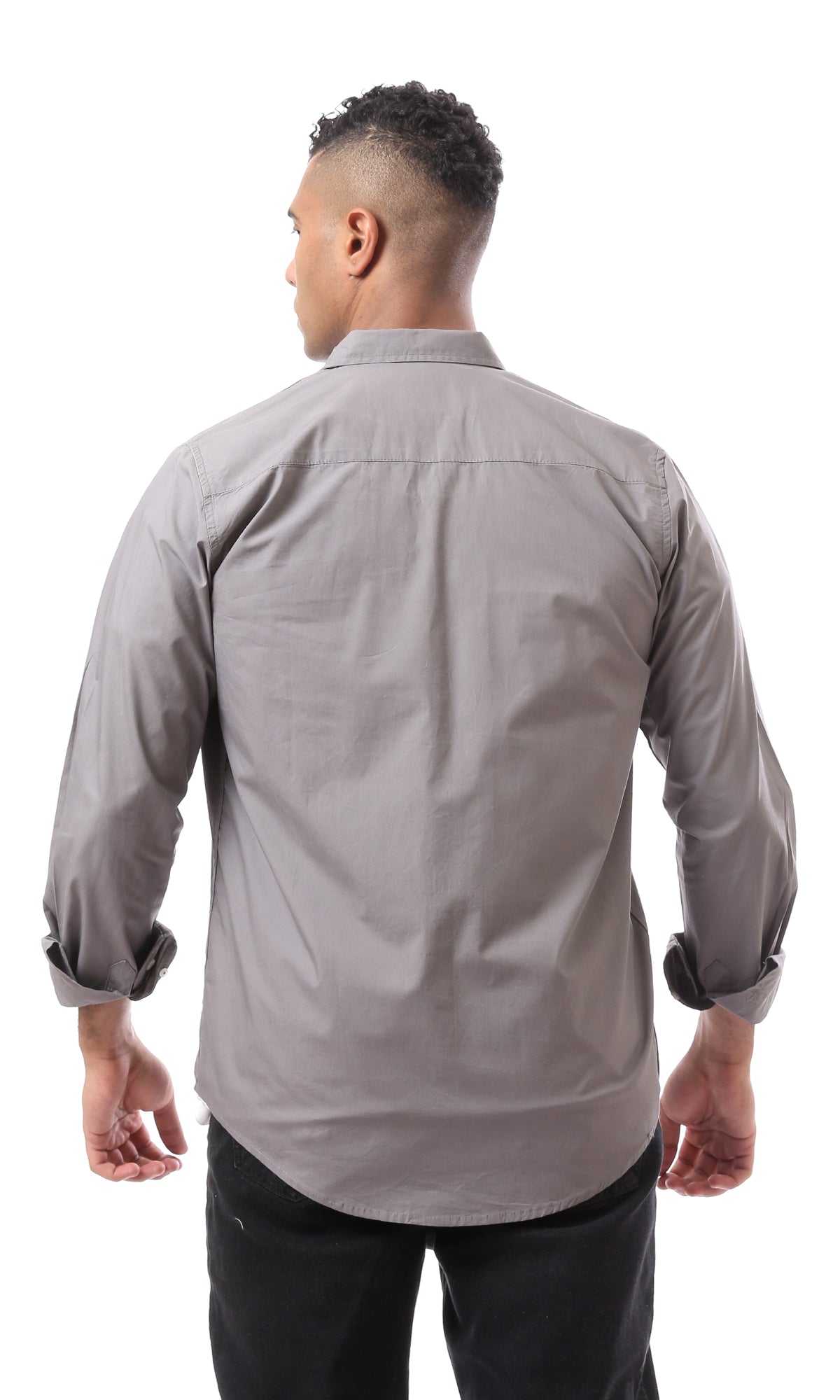 O163549 Buttoned Long Sleeves Fashioned Medium Grey Shirt
