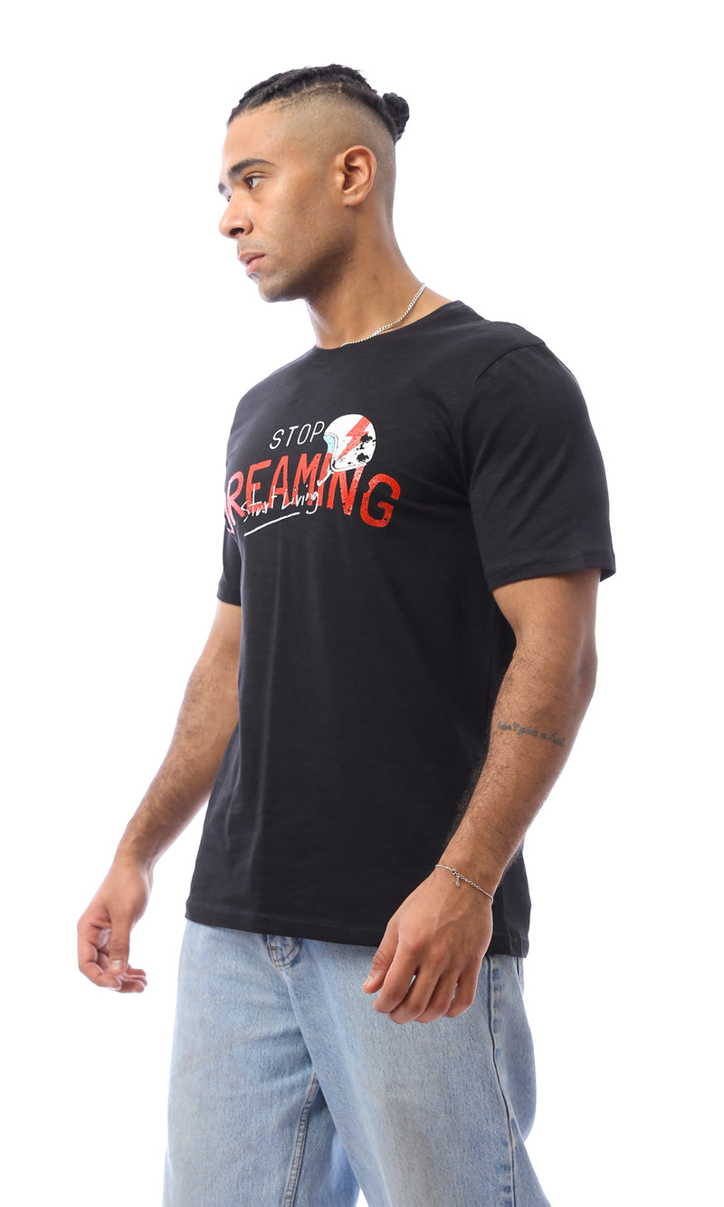 O163638 Short Sleeves "Stop Dreaming" Black Tee
