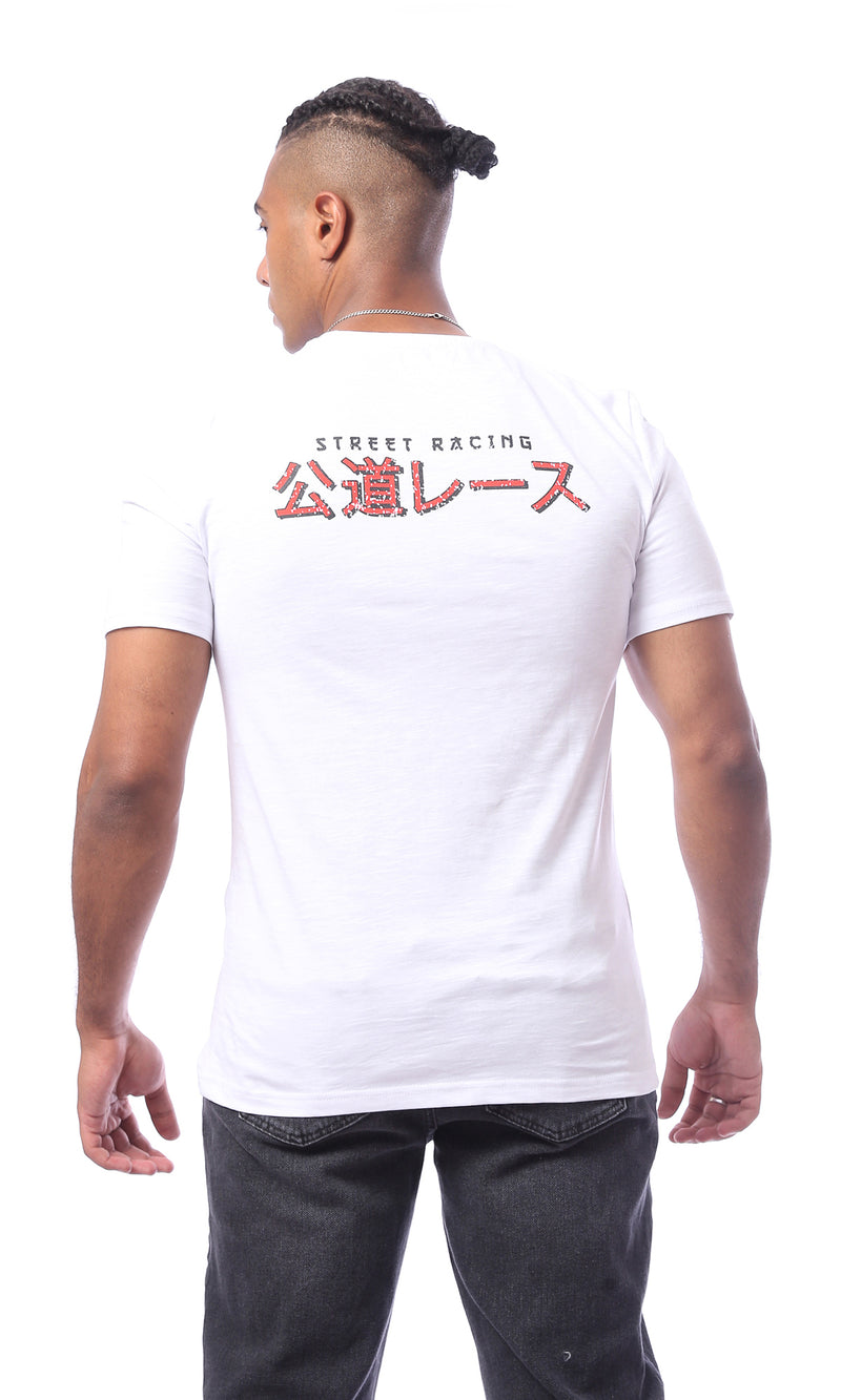 O163642 White Slip On Printed Rounded Neck Summer Tee