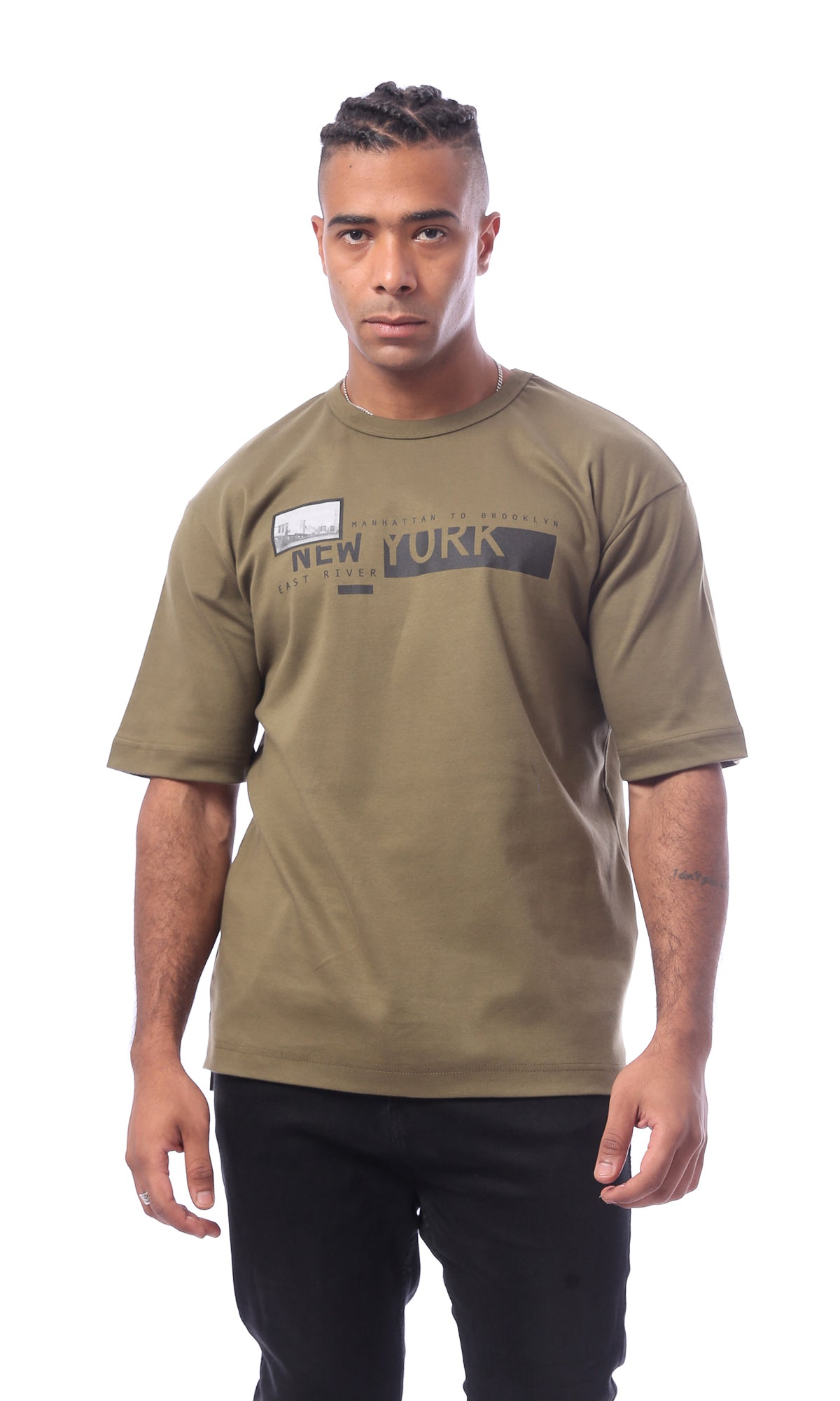 O163651 Khaki Printed Pattern Slip On Regular Fit Tee