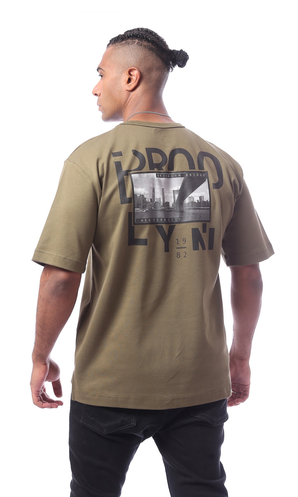 O163651 Khaki Printed Pattern Slip On Regular Fit Tee