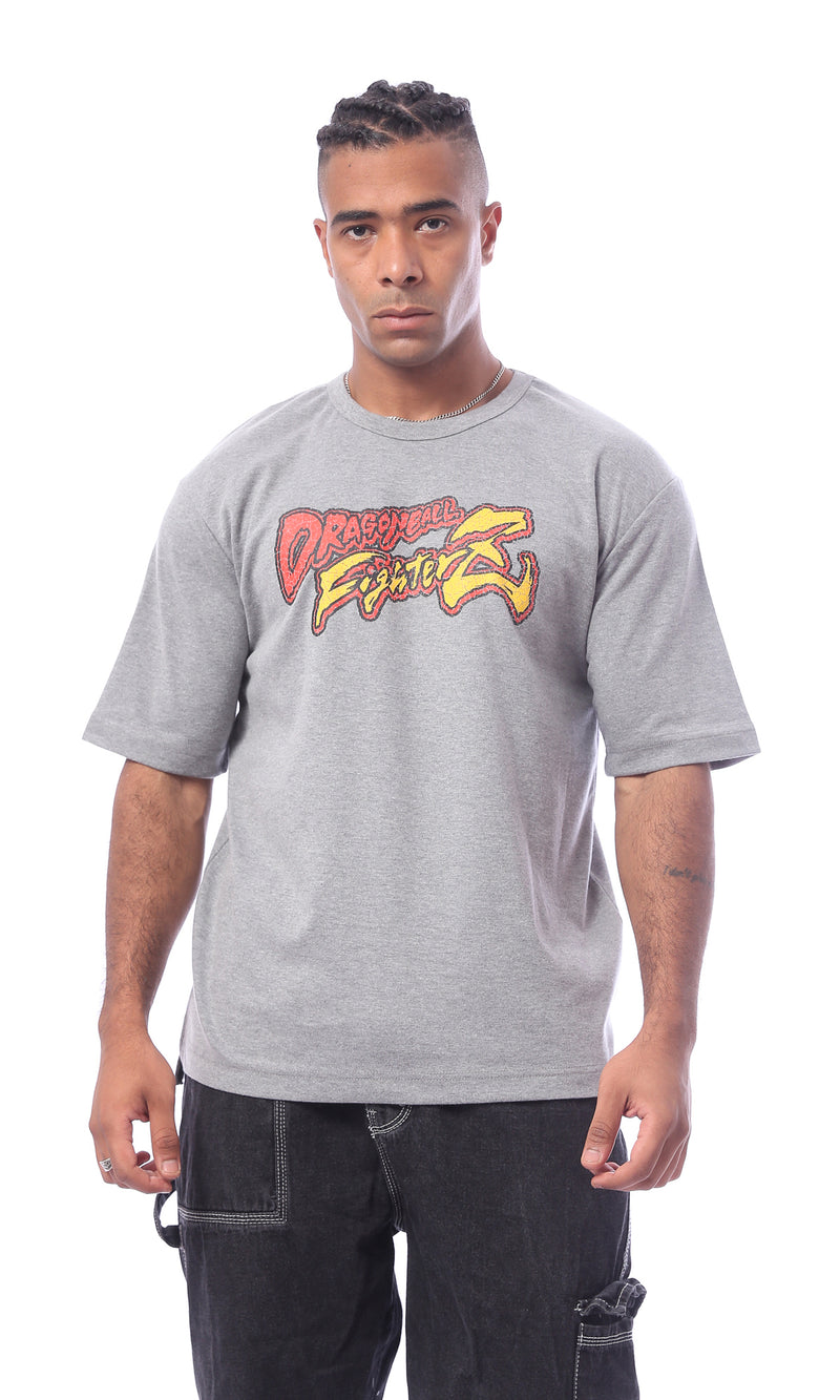 تيشيرت سهل الارتداء برقبة دائرية وطبعة "Dragon ball" رمادي