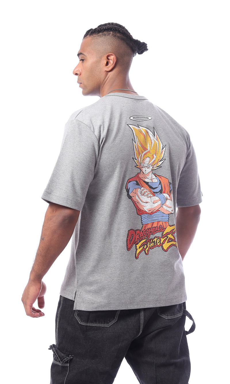 تيشيرت سهل الارتداء برقبة دائرية وطبعة "Dragon ball" رمادي