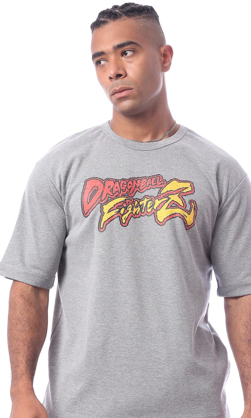 تيشيرت سهل الارتداء برقبة دائرية وطبعة "Dragon ball" رمادي