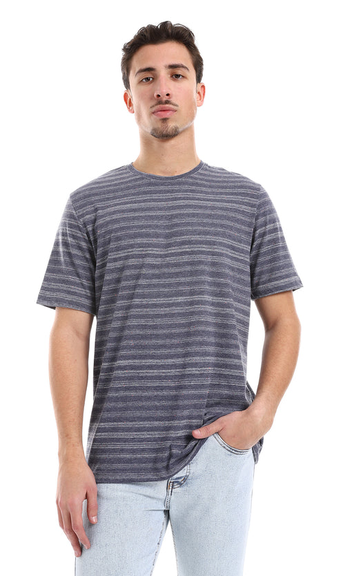 O164006 Slip On Heather Tee - Navy Blue & Grey