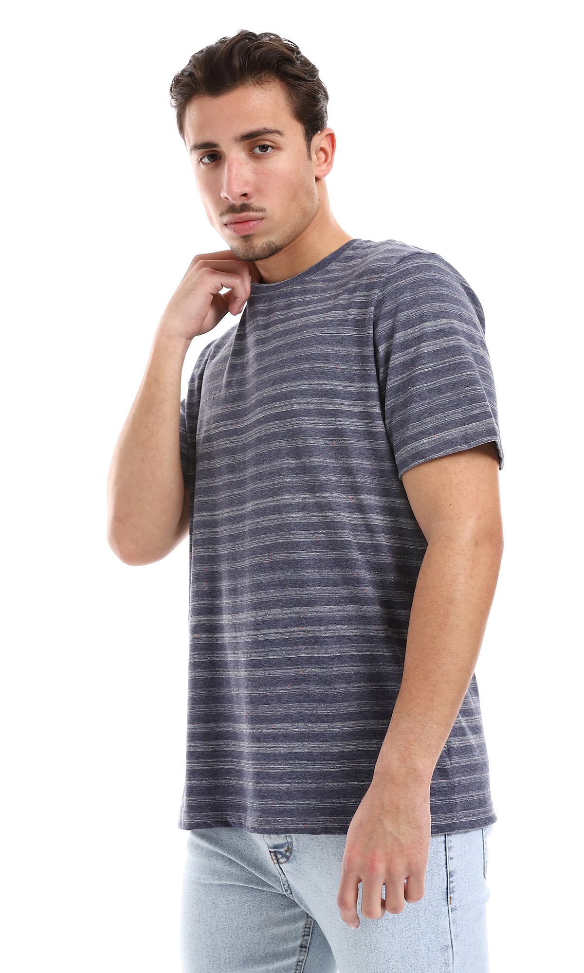 O164006 Slip On Heather Tee - Navy Blue & Grey