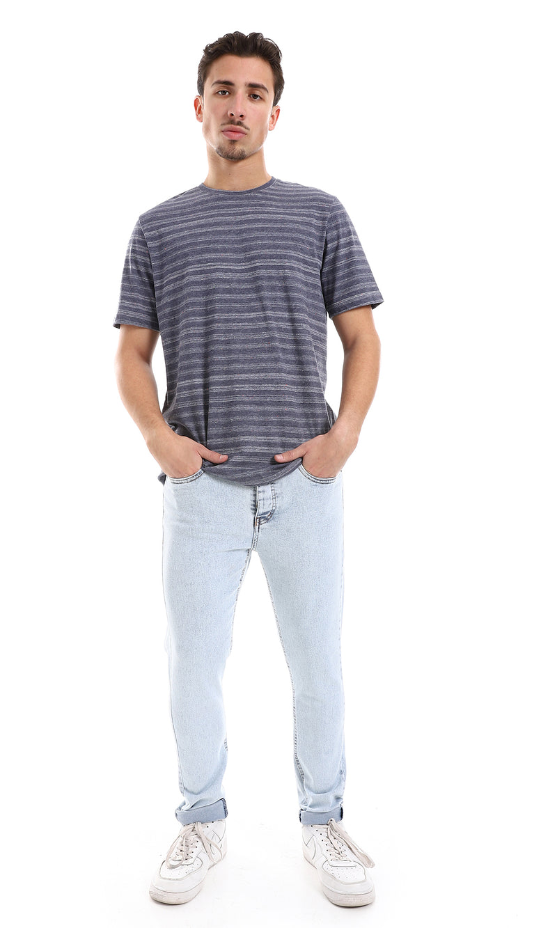 O164006 Slip On Heather Tee - Navy Blue & Grey