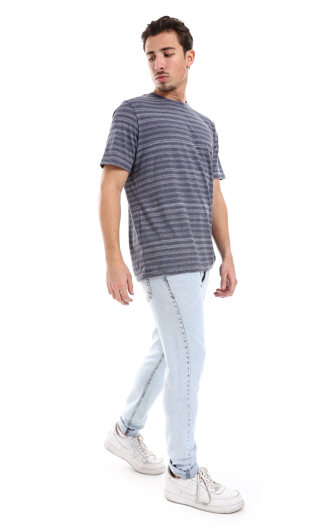 O164006 Slip On Heather Tee - Navy Blue & Grey