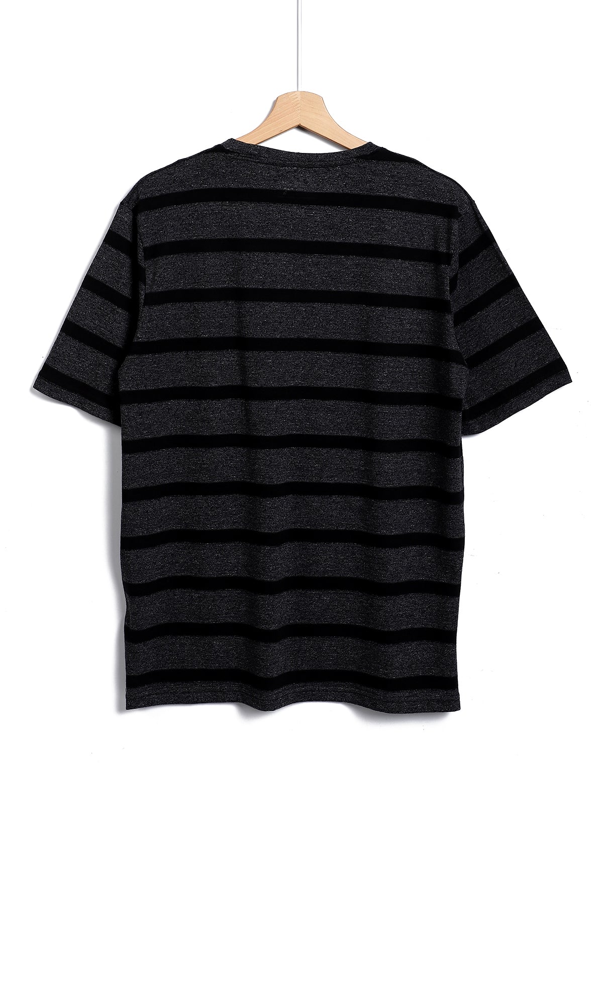 O164007 Heather Grey & Black Stripped Self Pattern T-Shirt