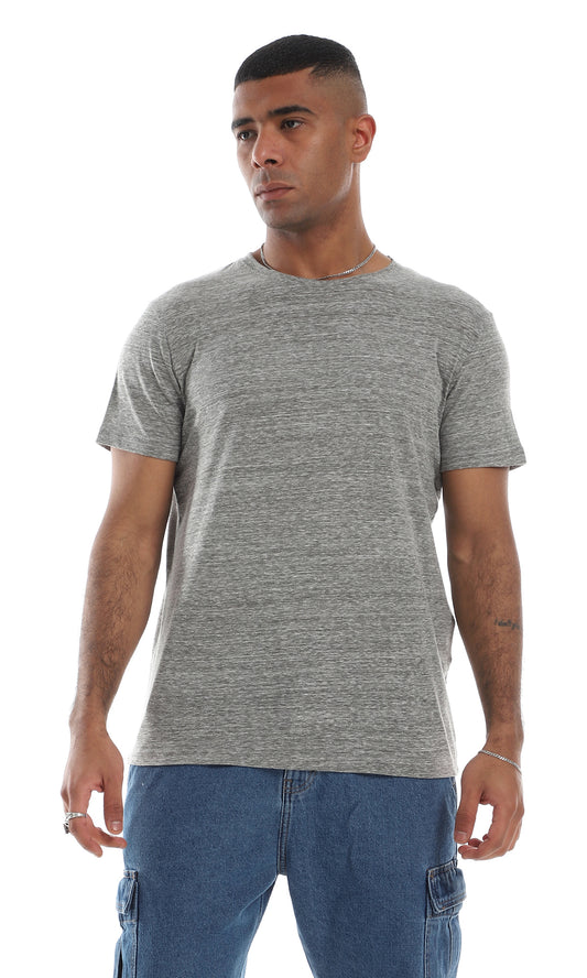 O164016 Basic Round Short Sleeves Heather Grey T-Shirt