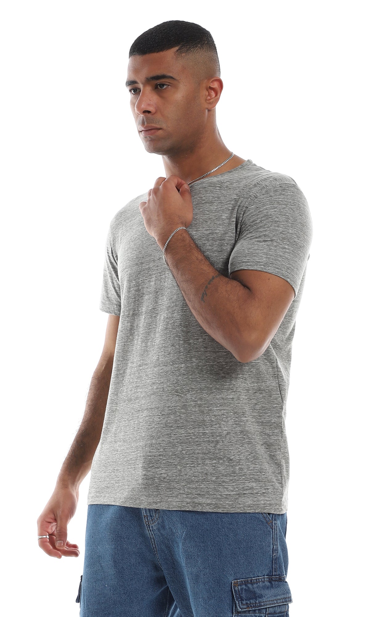 O164016 Basic Round Short Sleeves Heather Grey T-Shirt