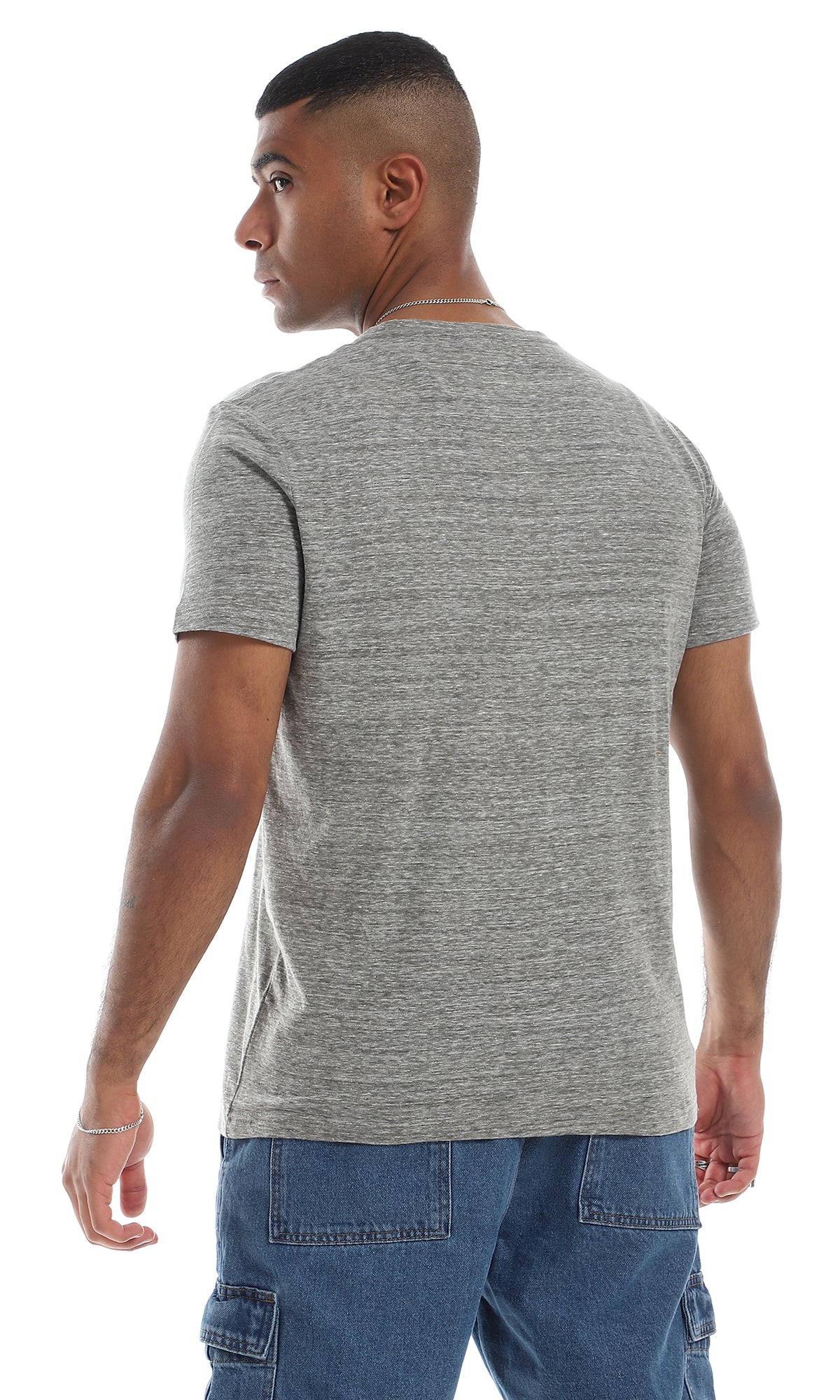 O164016 Basic Round Short Sleeves Heather Grey T-Shirt