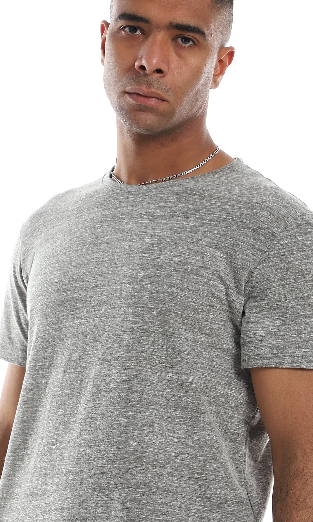 O164016 Basic Round Short Sleeves Heather Grey T-Shirt