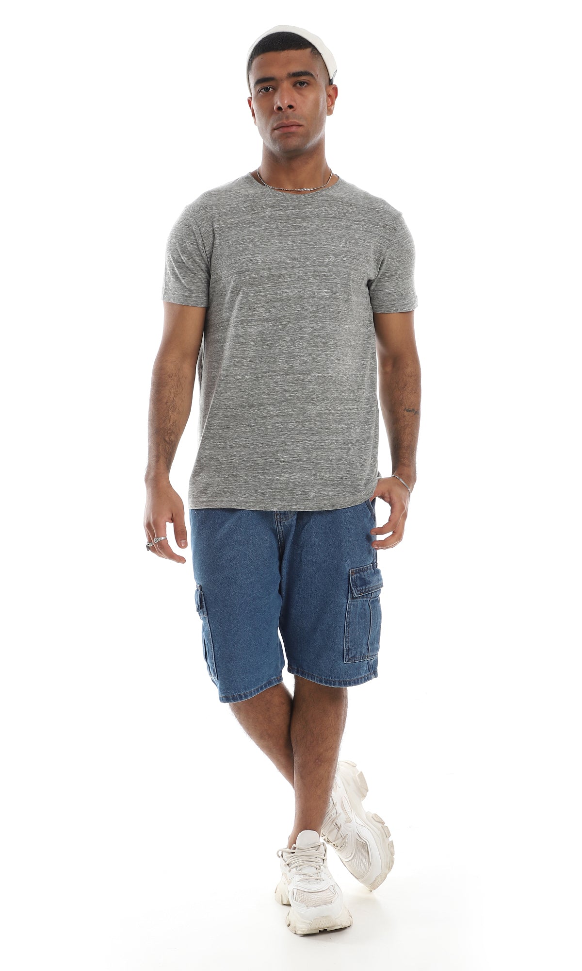 O164016 Basic Round Short Sleeves Heather Grey T-Shirt