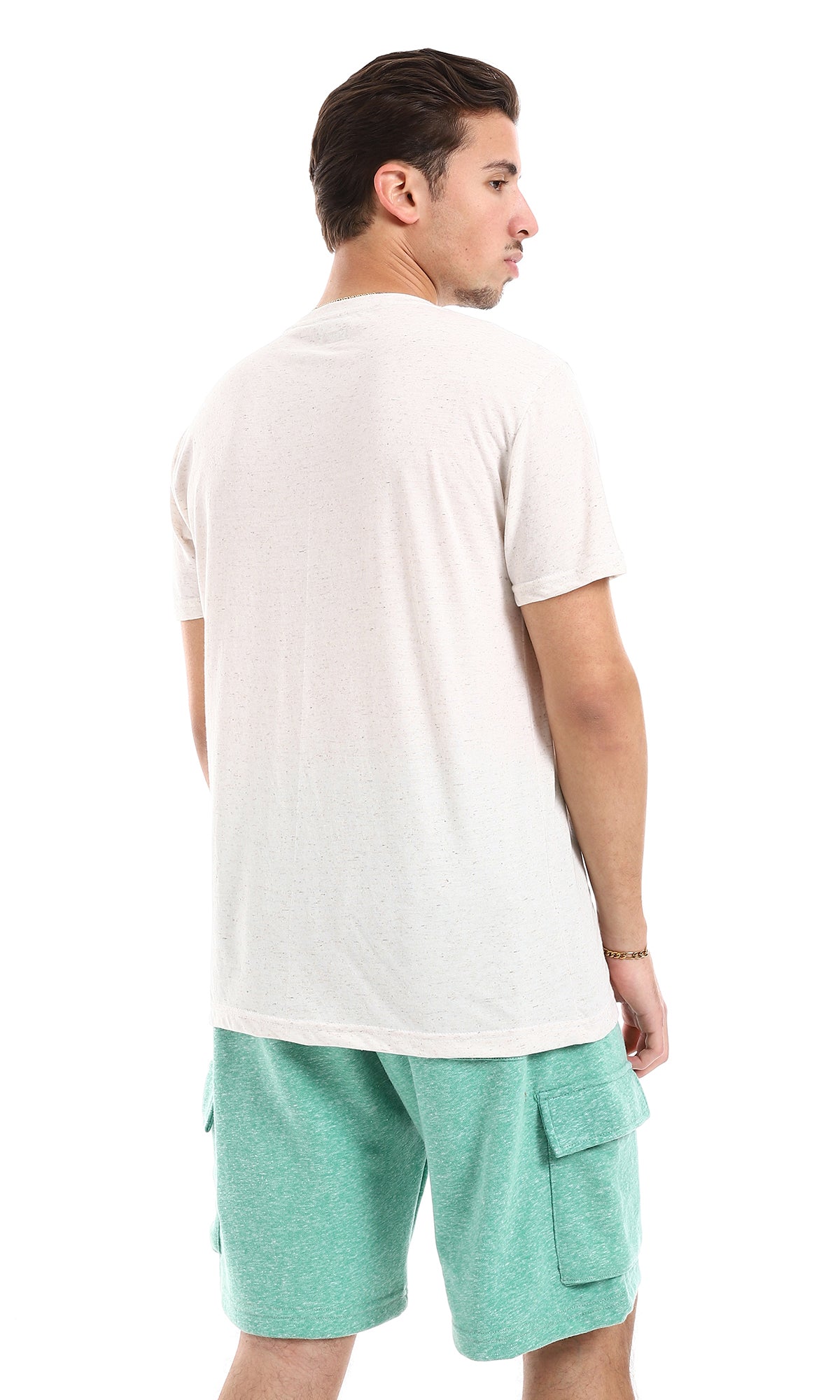 O164018 Heather Off-White Slip On Hips Length Cotton Men Tee