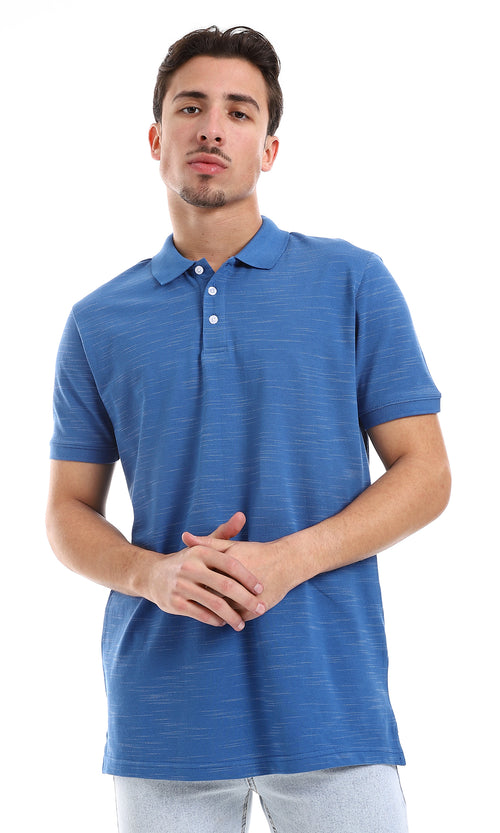 O164026 Buttons Closure Short Sleeves Heather Blue Polo Shirt