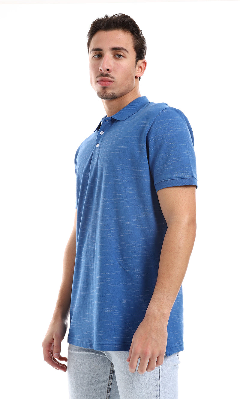 O164026 Buttons Closure Short Sleeves Heather Blue Polo Shirt