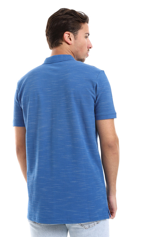 O164026 Buttons Closure Short Sleeves Heather Blue Polo Shirt