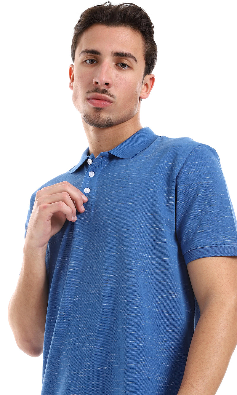 O164026 Buttons Closure Short Sleeves Heather Blue Polo Shirt