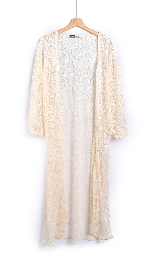 o164089-off-white-perforated-flowers-patterned-three-quarters-sleeves-long-cardigan-women-cardigan